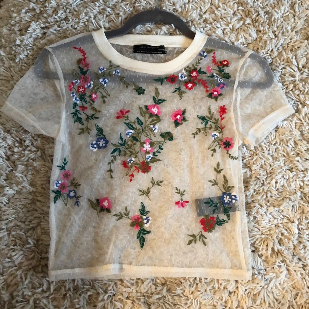 urban outfitters sheer embroidered top